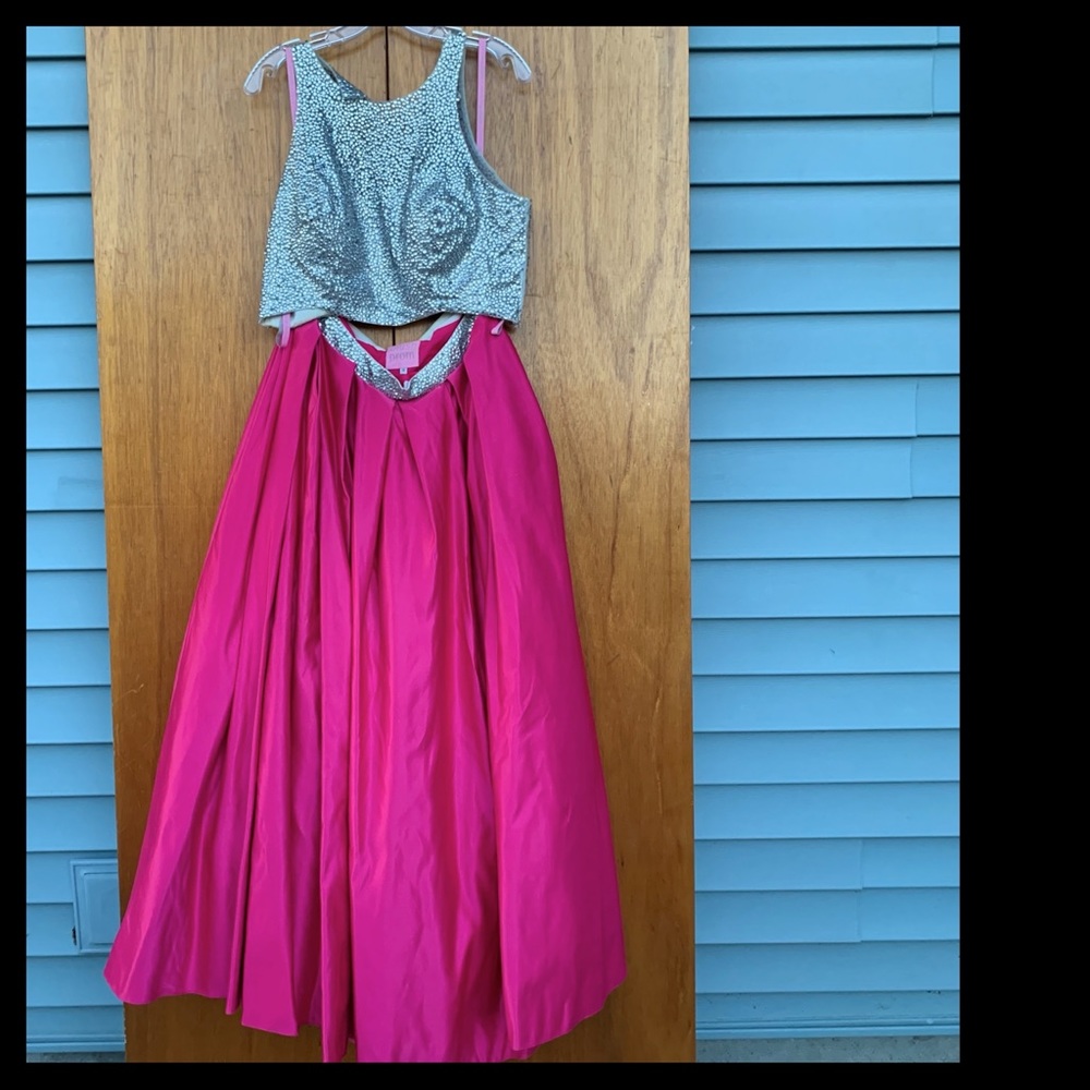 Blush prom rhinestone dress with pockets